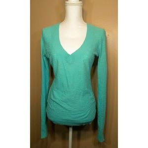 Express Women's Green V Neck Semi Sheer Sweater